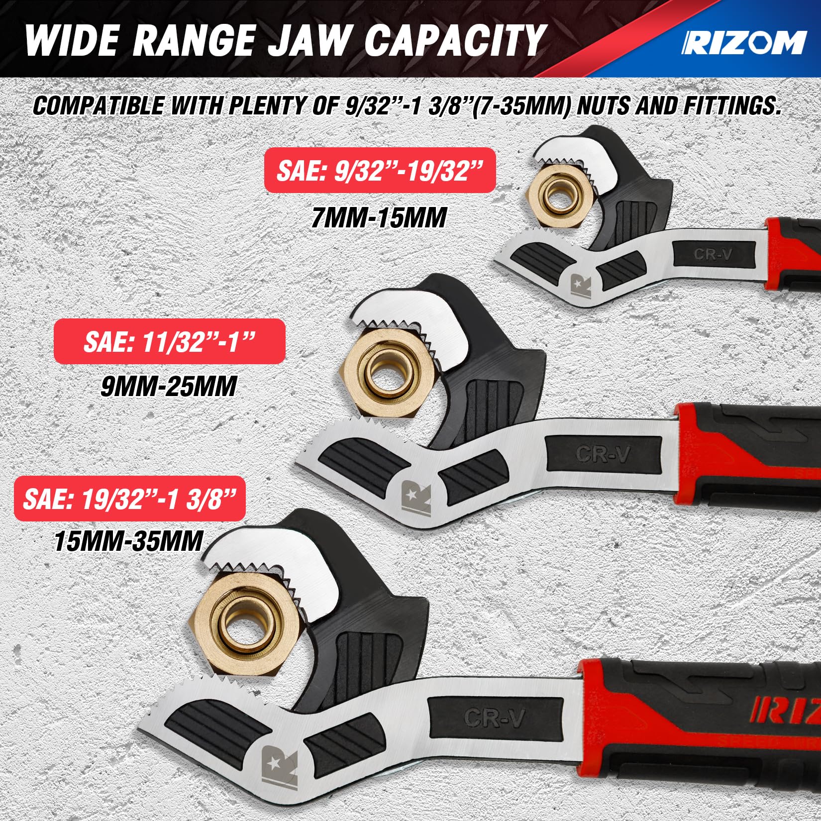 Rizom Pipe Wrench Set - 3 Sizes, Self-Adjusting -3