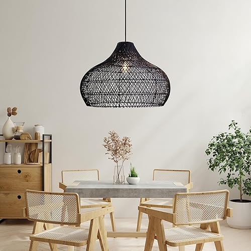 Rowabi Lámpara colgante de ratán  Lámpara colgante de bambú, lámpara bohemia, muebles de ratán, luz colgante de patio, granja, pantalla bohemia