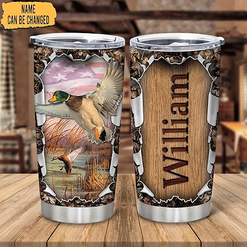 Miniatura 2 de Hyturtle Vasos personalizados de acero inoxidable de 20 onzas, 30 onzas con tapa, vaso de camuflaje de caza de pato mallard con tapa, termo de doble