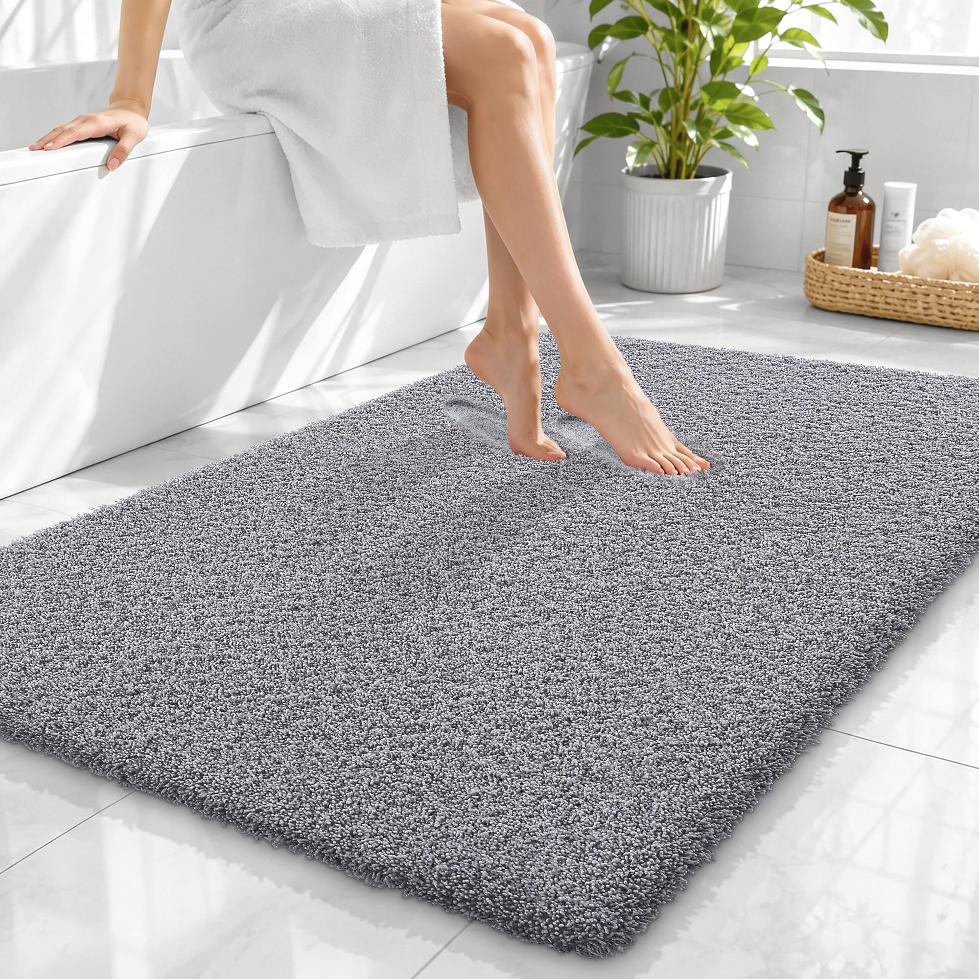 OLANLY Microfiber Large Bathroom Rugs 40x32, Soft Absorbent Bath Mat, Grey