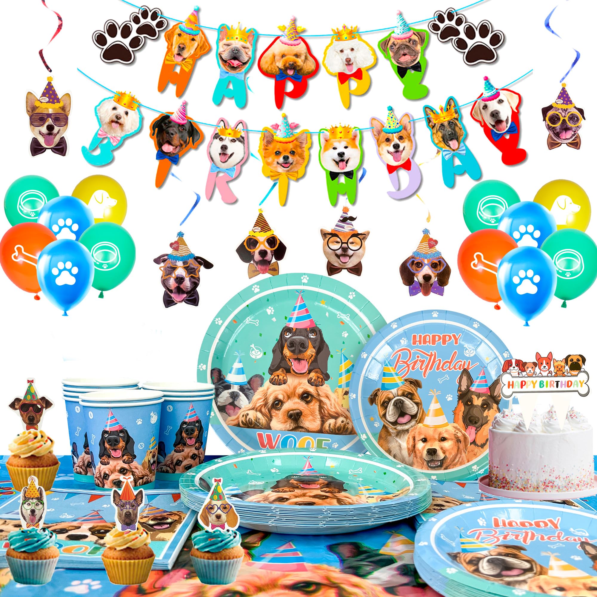 Striscione Olografico Buon Compleanno 3,7 M E 20 Tovaglioli A Tema Zampe Di Cucciolo – Decorazioni Per Festa Compleanno