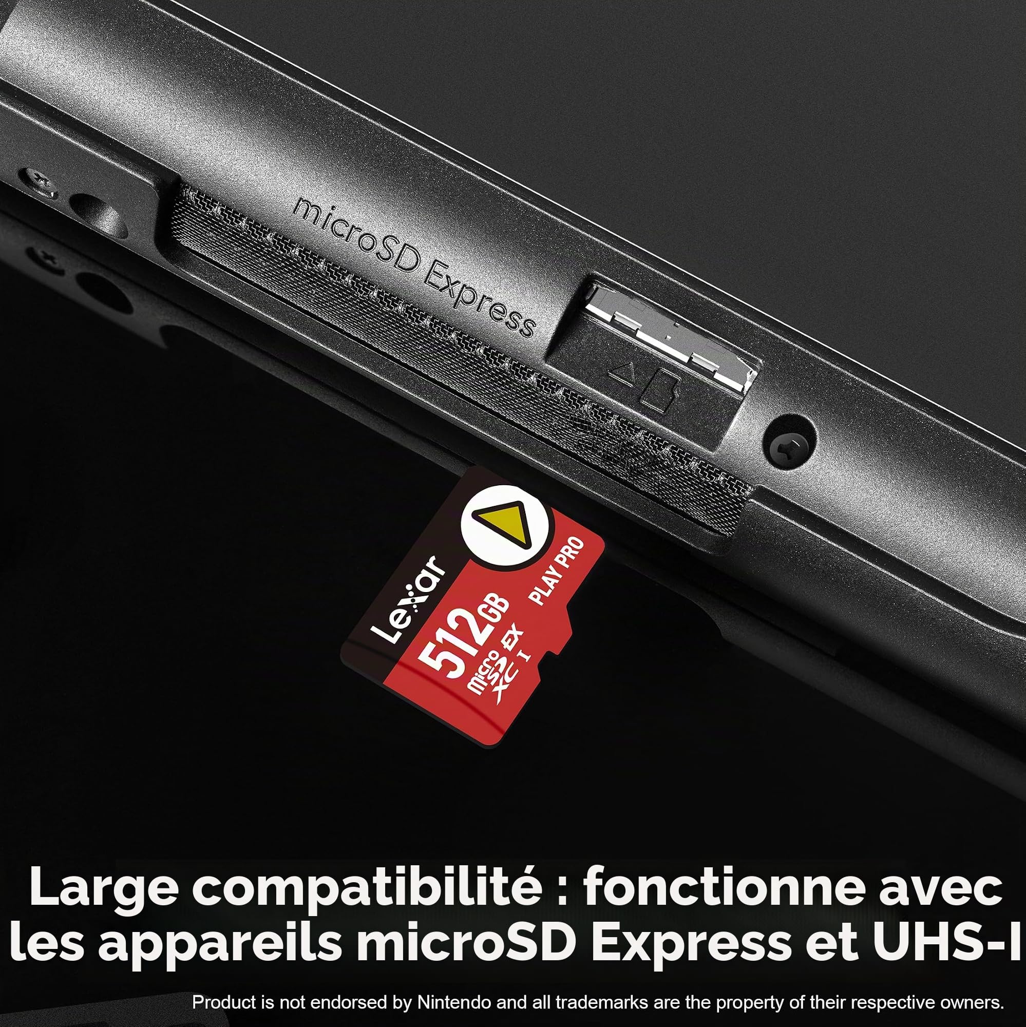 Lexar Carte microSDXC Express Play Pro 512 Go, UHS-I, C10, U3, V30, A2, Full HD, vidéo 4K, jusqu'à 900 Mo/s de Lecture, pour Nintendo Switch 2, ASUS ROG Ally, Steam Deck, appareils de Jeu