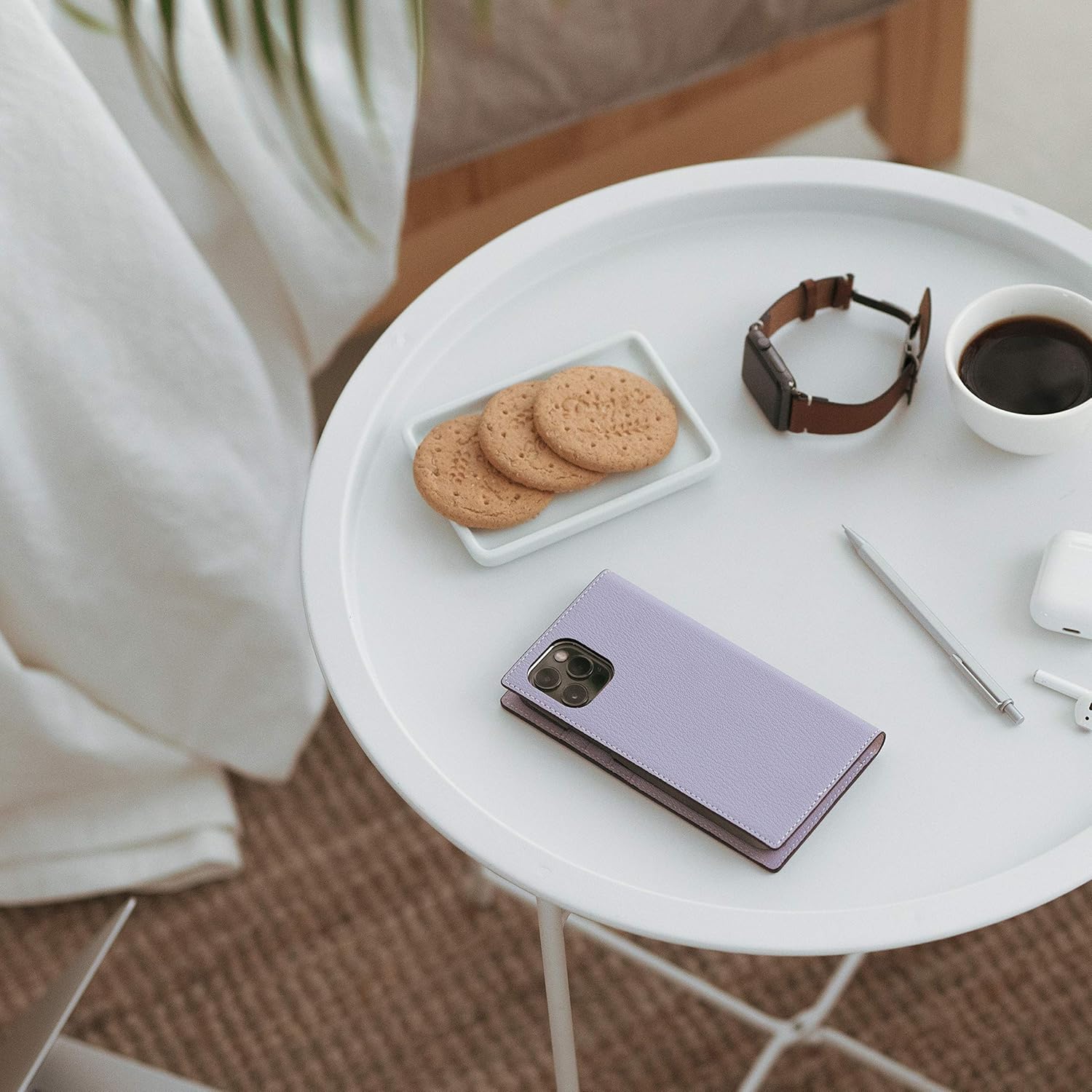 Product Deal SLG Leather Wallet Case Compatible with iPhone 12/12 Pro, D9 France Chevere Sully Leather Diary Flip Cover Card Slot Holder with Gift Box, Handmade and Designed for iPhone 12/12 Pro (Lavenda)