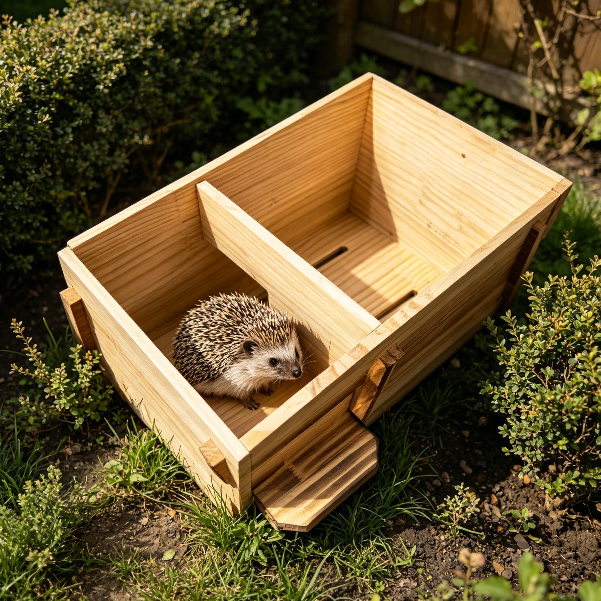 Handgefertigtes Igelhaus aus massivem Holz – großer natürlicher Nistkasten für Igel für den Außenbereich – gemütlicher Allwetter-Unterschlupf, einfache Installation für Hinterhof, Garten