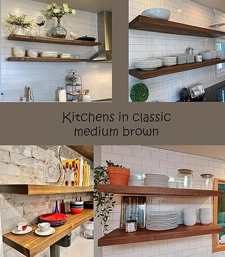 Vista 75 de joelsantiques - Estante rústico y contemporáneo con soportes, pino macizo, hecho a mano en Estados Unidos, 2 pulgadas de grosor x 8 pulgadas de Gris