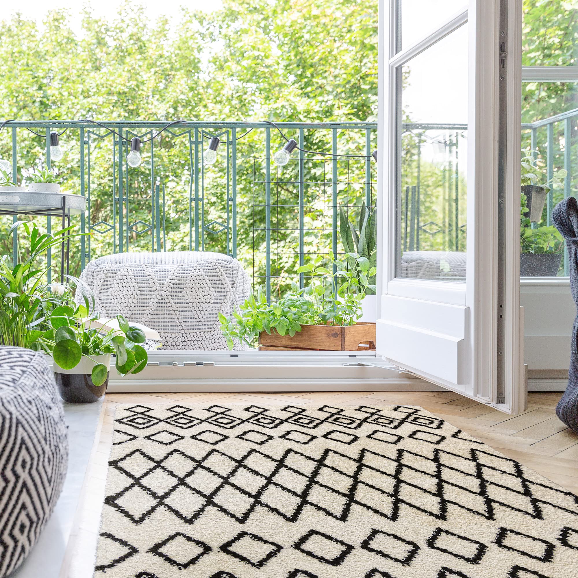 Gertmenian Air Shag Fresh Collection , Classic Plush Microfiber Shag Rug , Bedroom Nursery Living Room Dining Room Dorm Room , 8x10 Ft Large, Moroccan Diamond, Ivory White, 18600