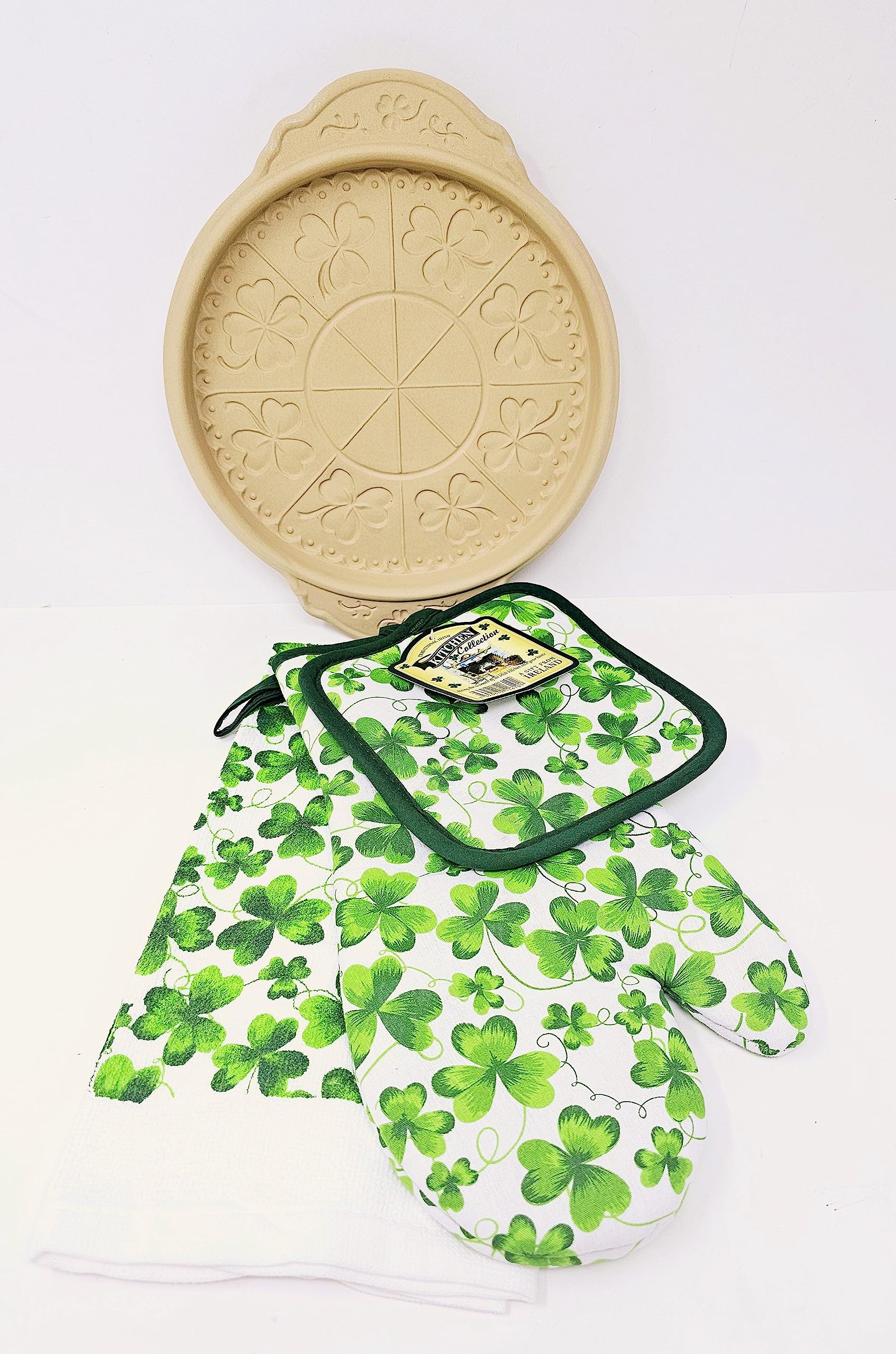Juego de utensilios de cocina de cerámica con diseño de trébol y paño de cocina de algodón, para horno, guantes, utensilios de cocina, regalo de inauguración de la casa