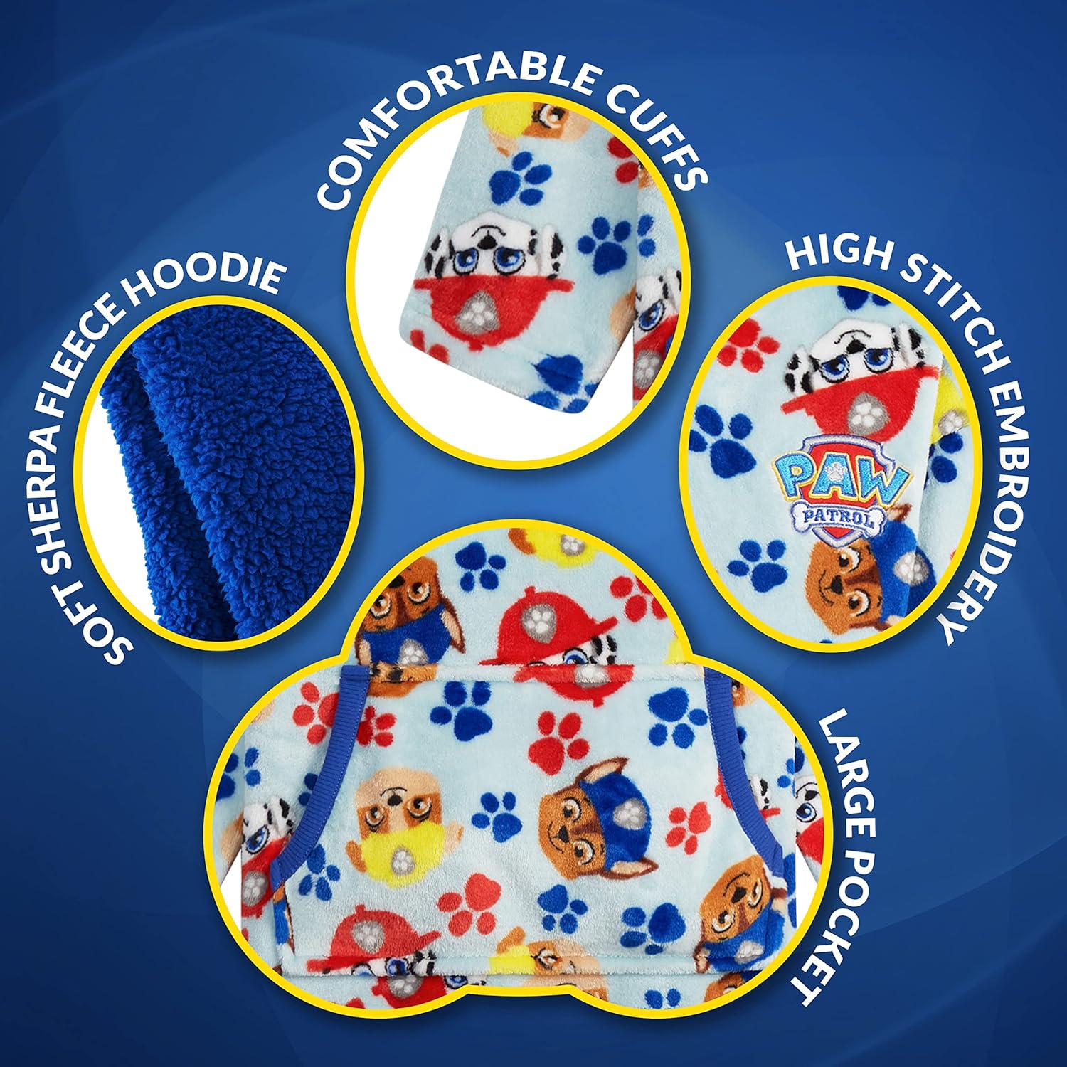 Paw Patrol Blanket Hoodie for Kids Toddlers, Fleece Wearable Blanket with Sherpa Hood, Marshall Rubble Chase Gifts for Kids