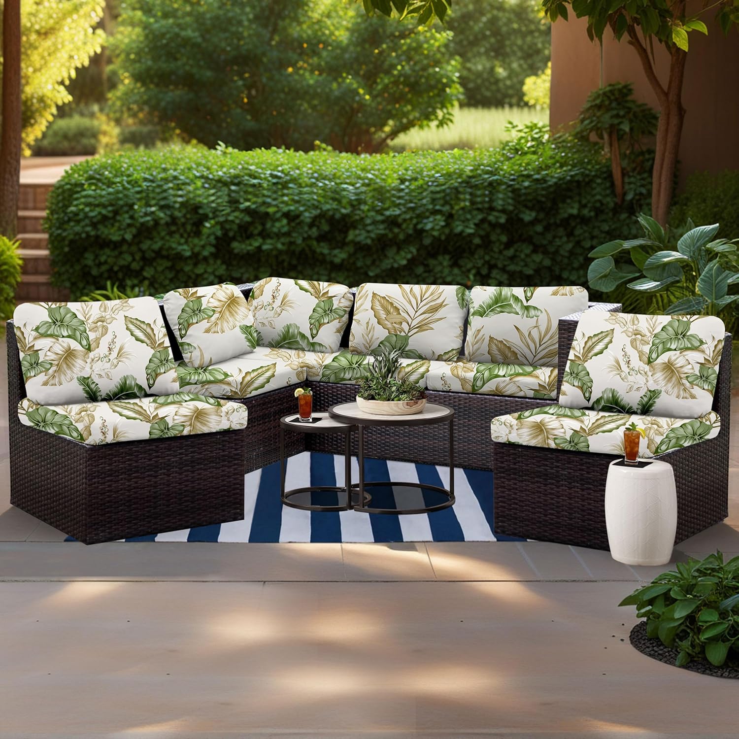 Patio Stretch Sofa Cushion Covers Outdoor Cushion Cover Replacement Couch Slipcover Sofa Seat Cover Flexibility Chair Cushion Cover Porch Patio Furniture Protector Cushion Cover (Banana leaves, 6pcs)