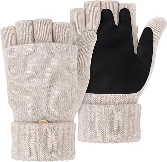 Half Finger Wool Gloves Winter Knitted Touchscreen Fingerless Convertible Mittens Flap Warm Stretchy for Men Women