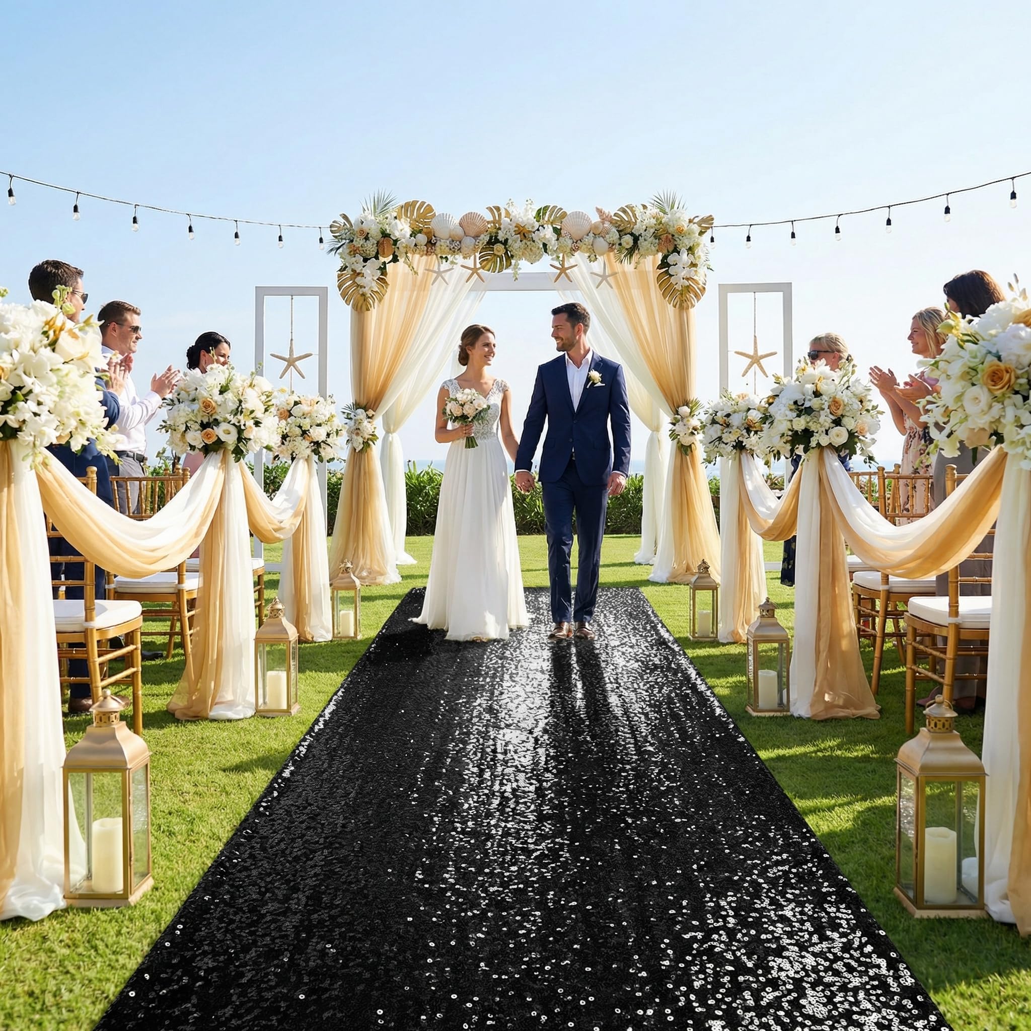B-COOL Sequin Aisle Runner 4ftx20ft Black Aisle Runners for Wedding Ceremony Wedding Rug Indoor Party Glitter Aisle Runner