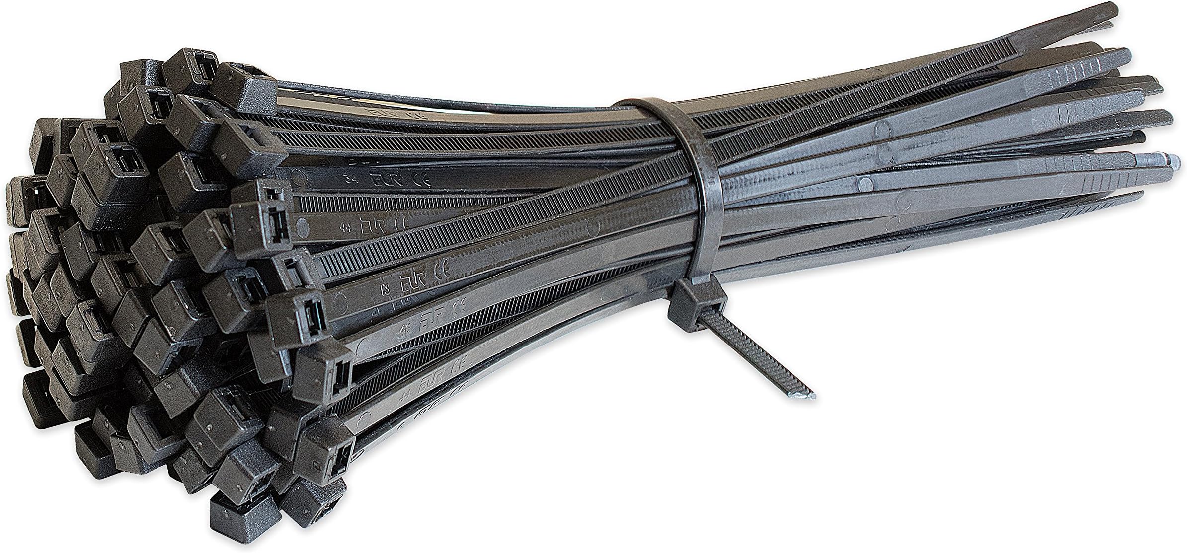 100 Pack of Black Cable Ties - 300mm x 4.8mm - High Quality Strong Nylon Zip Ties - Uk Manufactured