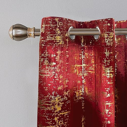 Miniatura 4 de Tititex Cortinas opacas de terciopelo rojo dorado de 84 pulgadas de largo, juego de 2 paneles para cortinas de ventana de dormitorio, cortinas