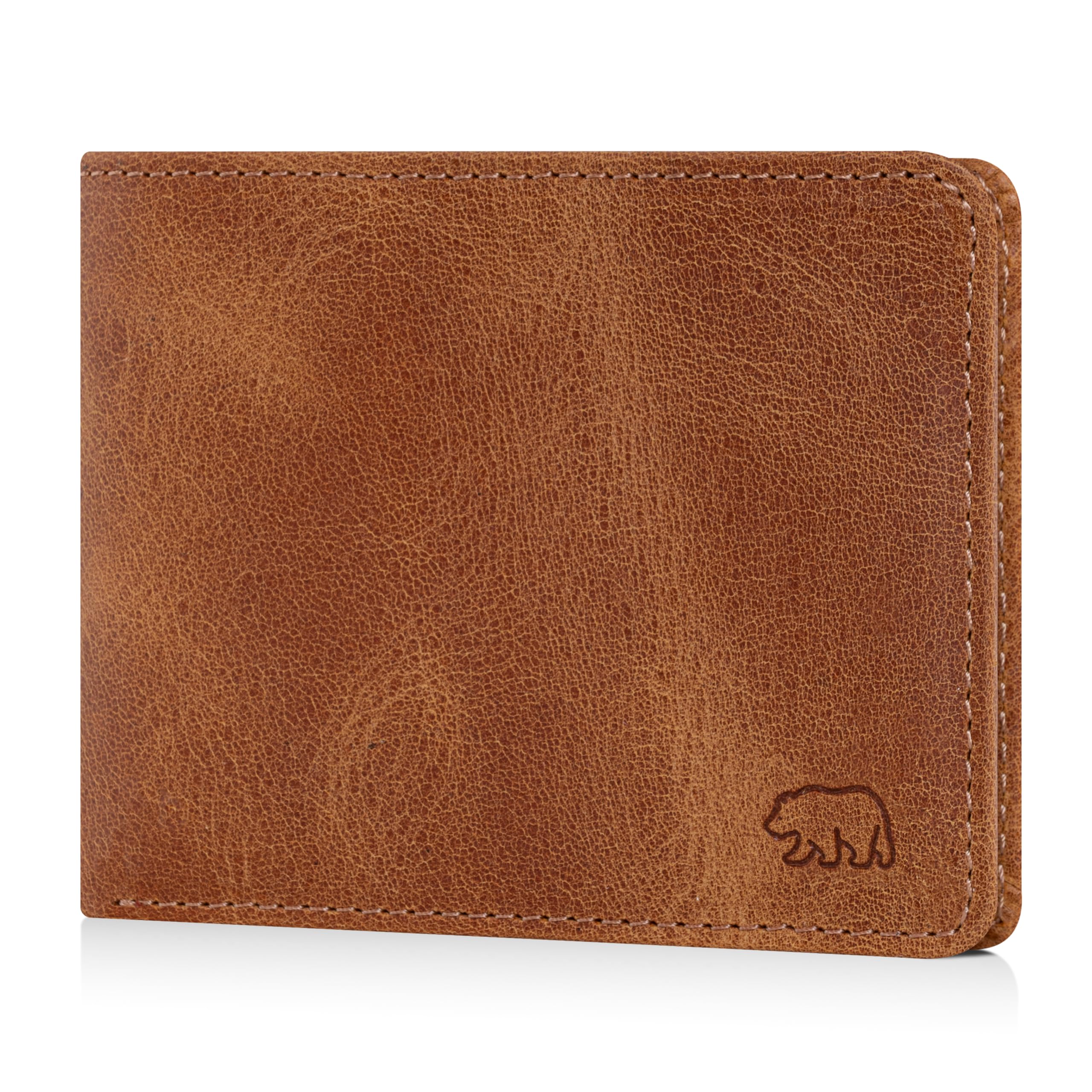 BROWN BEAR Geldbörse Herren Leder mit Münzfach & RFID-Schutz Braun Cognac | Echtleder Portemonnaie groß – Männer Geldbeutel Rindsleder - Business Design BB 8005-D