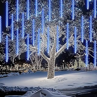 FUNPENY Meteor Shower Rain Lights, 864 LED Christmas Lights Icicle Snow Falling Christmas Lights Outdoor Raindrop Lights, 30cm 24 Tubes Xmas Tree Holiday Decoration (Blue)
