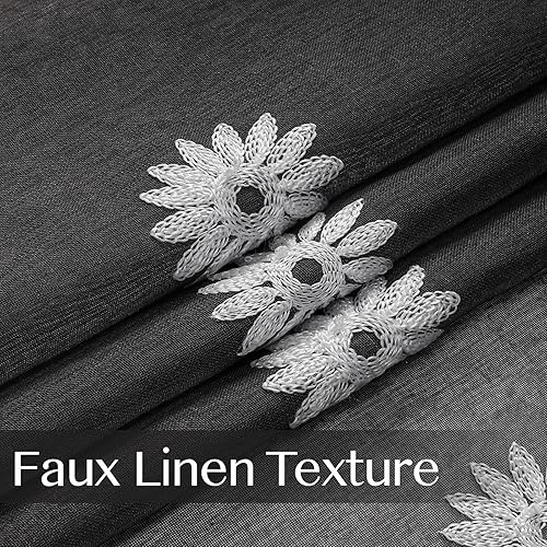 Miniatura 5 de WUBODTI Cortinas bohemias con estampado floral negro degradado para sala de estar, dormitorio, 84 pulgadas de largo, 2 paneles, cortinas bordadas de