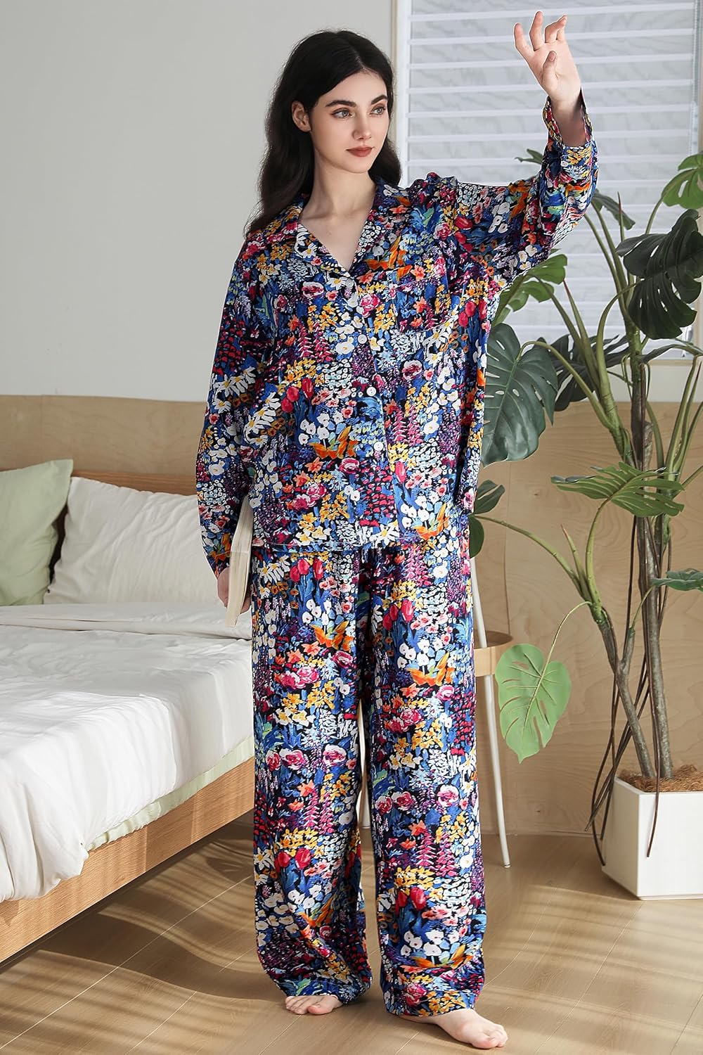 Pajamas for Women Set 2 Piece Long Sleeve Printing Loungewear Button Down Soft Pjs Sleepwear with Pockets - Image 5