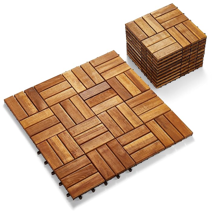 Buy Interlocking Deck Tile (Pack of 10, 12"x12") Acacia Hardwood Deck Tile, Interlocking Patio