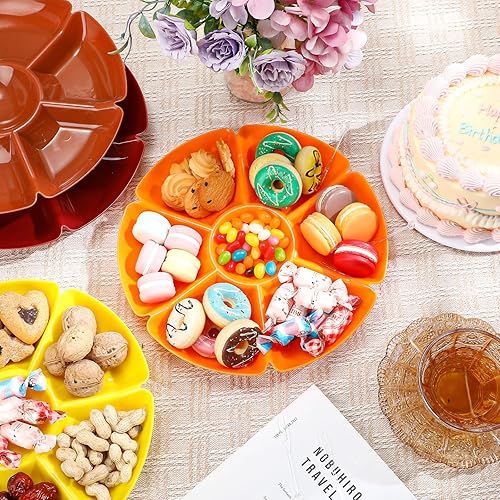 Miniatura 12 de Zhehao 4 bandejas seccionales redondas de plástico para servir, bandeja dividida para fiestas con tenedor desechable, 10.6 pulgadas, 7 secciones