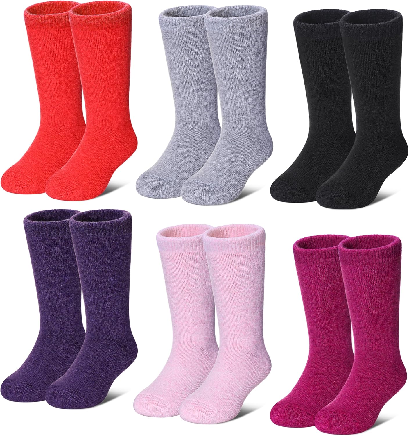 LANLEO Kids Wool Socks For Toddlers Boys Girls Hiking Winter Warm Cozy Thick Heavy Thermal Crew Boot Socks 6 Pairs