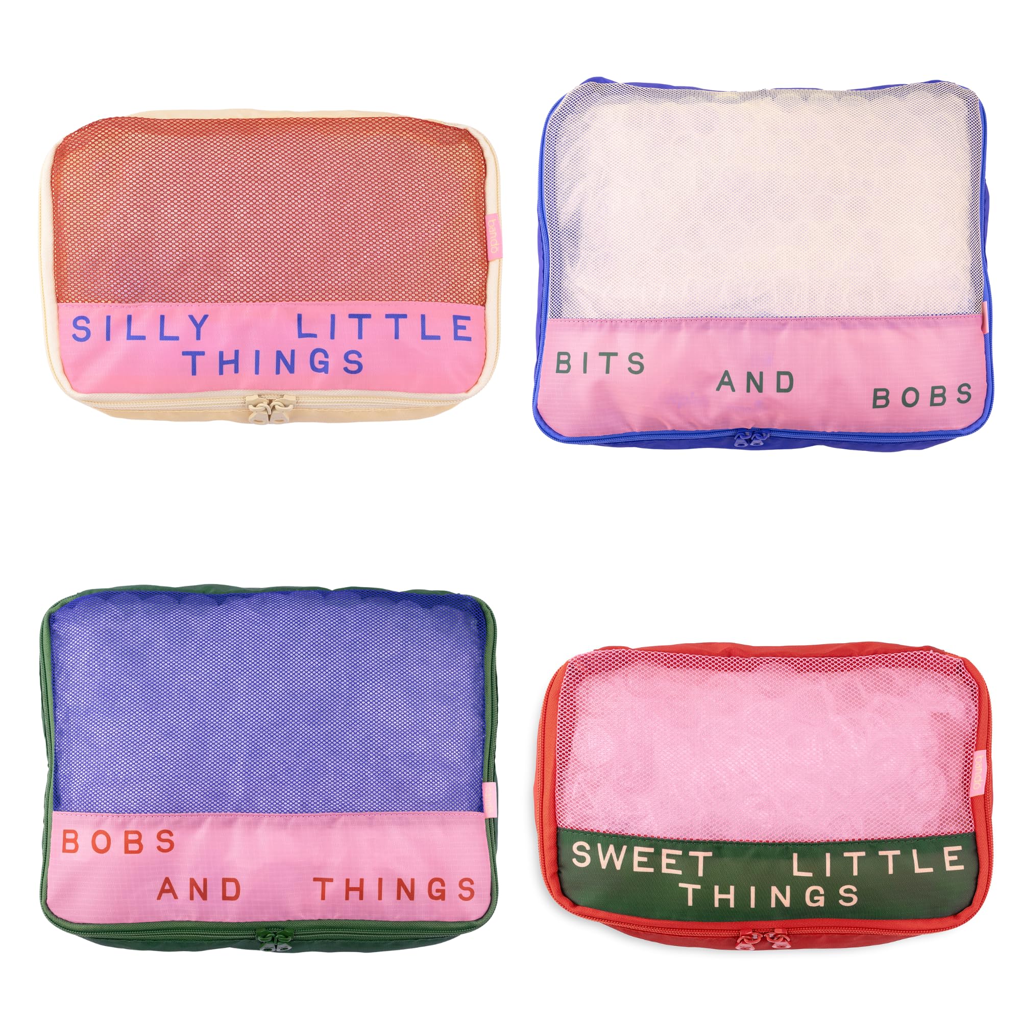 ban.do Getaway Polyester and Mesh Packing Cube Set, Includes 4 Foldable Luggage Organizers in Various Sizes, Bits and Bobs