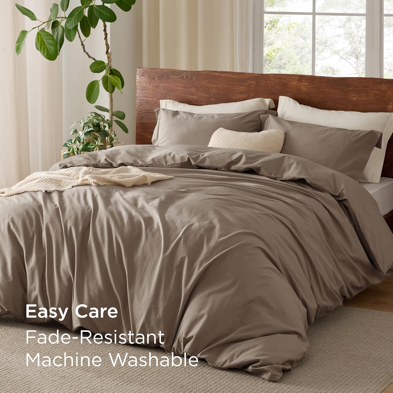 Bedsure 100% Washed Cotton Duvet Cover King Size - Light Brown Minimalist Cotton Duvet Cover Linen Like for All Seasons - GentleSoft™ Plain Simple Bedding, 3 Pieces (Light Brown, King, 104"x90") - Image 9