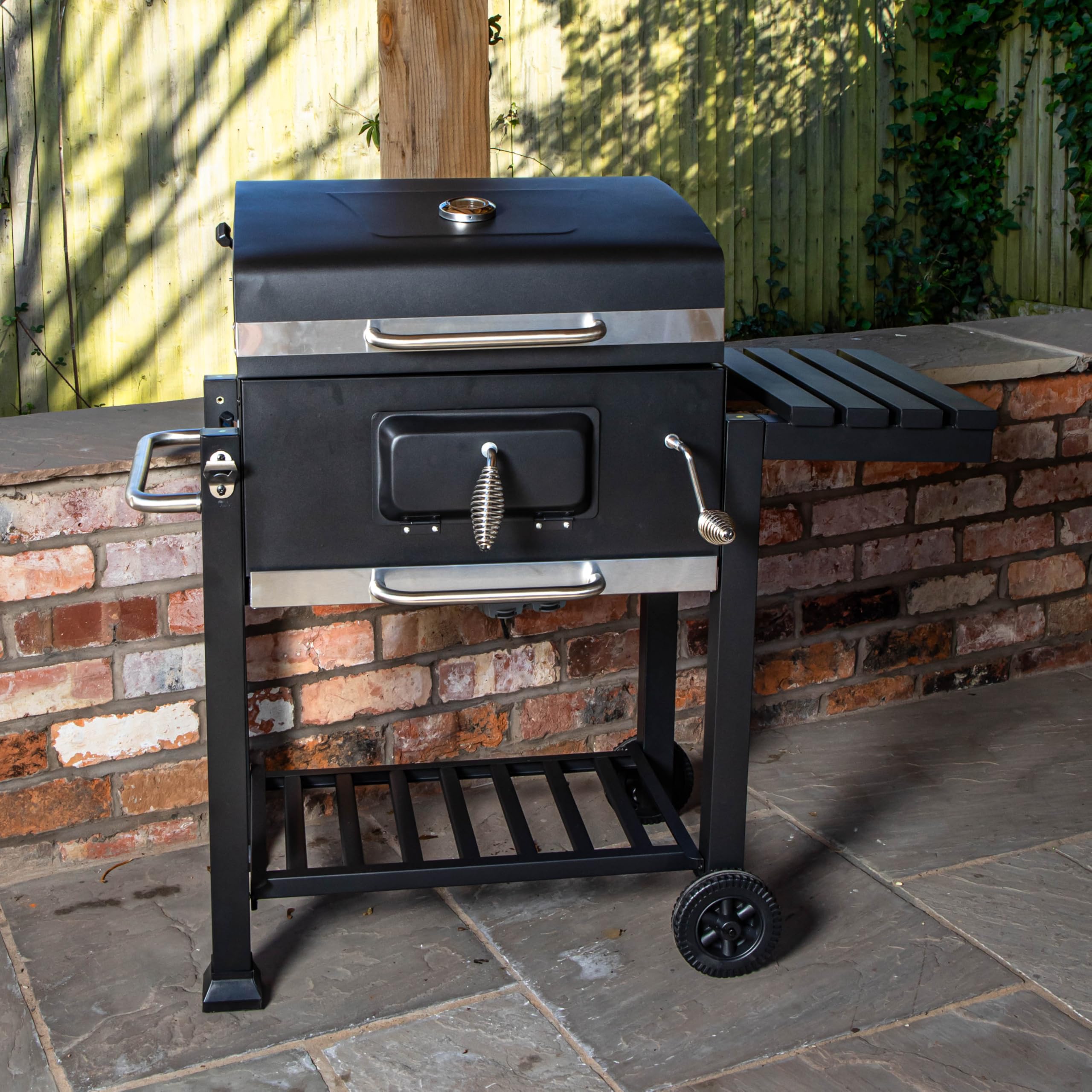 Samuel Alexander Black 2 Tier Charcoal BBQ Trolley with Thermometer