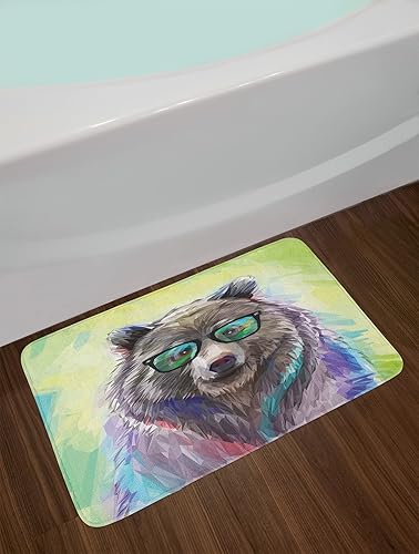 Miniatura 2 de Ambesonne Tapete de baño de animales, divertido y fresco con diseño de oso hipster salvaje y colorido estampado temático de retrato, tapete de felpa