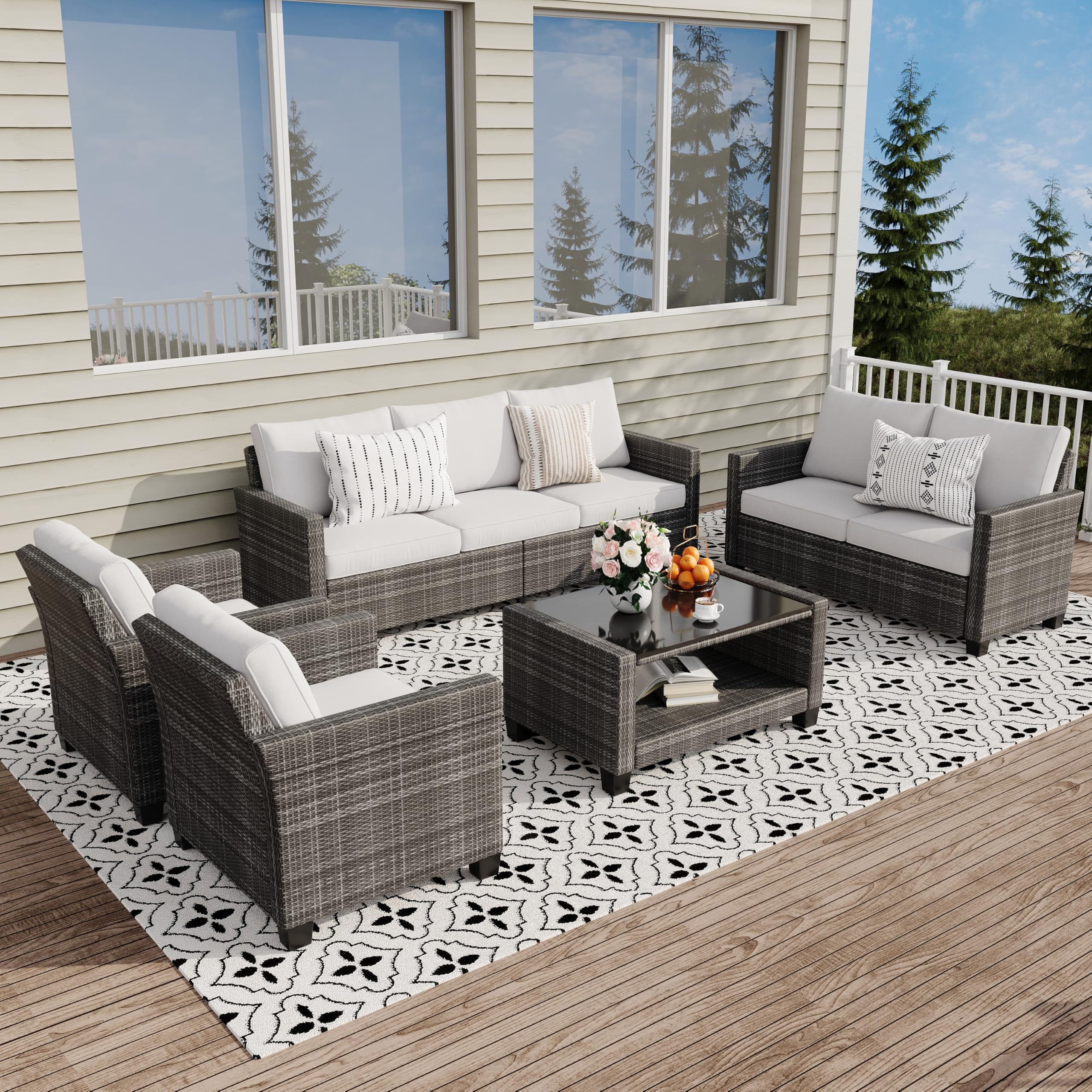 Outdoor Sectional Sofa Rattan Half Moon Sofa Set Grey Clearance