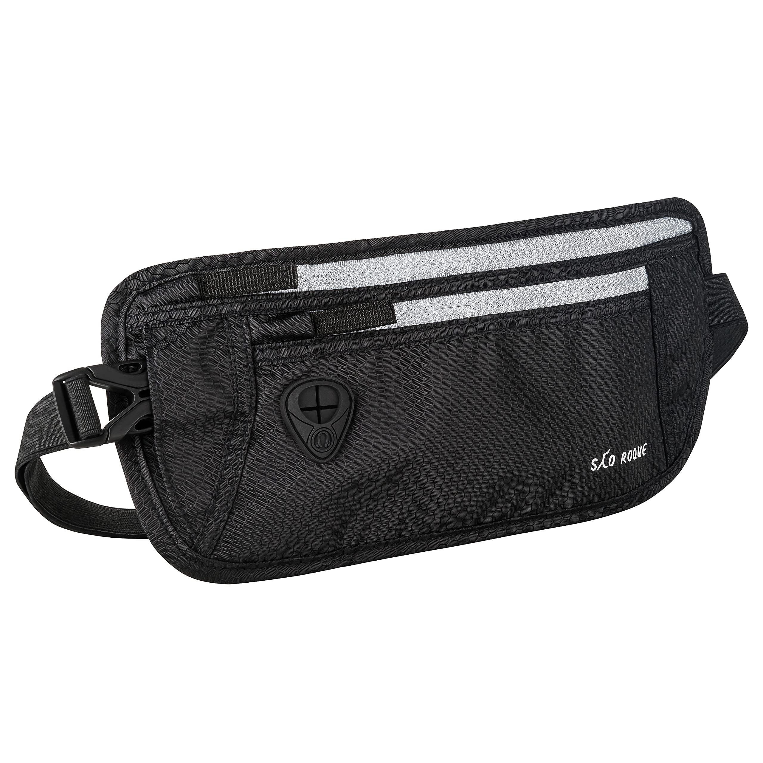 SAO ROQUE ® Bauchtasche Damen Herren, Reisepasshülle Gürteltasche Reise Gadgets mit RFID Blocker, Hüfttasche stylisch, Geldgürtel flach (Schwarz)