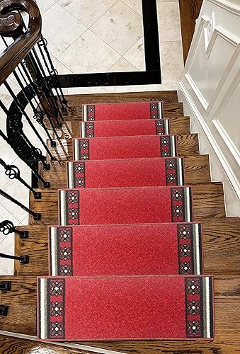 Miniatura 47 de Gloria Alfombra antideslizante para peldaños de madera, alfombras de goma antideslizante para escaleras, juego de 7 alfombras de escalera rojo
