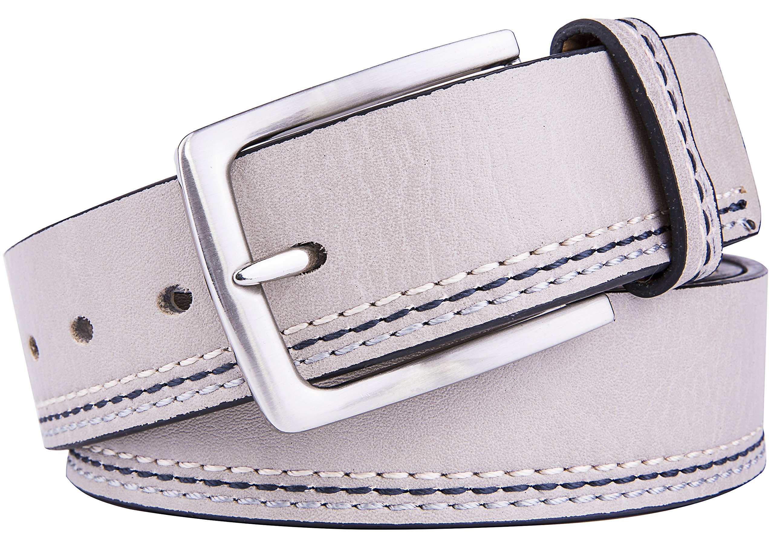 Fabio Valenti Mens Belt, Men's Belt Leather Pin Buckle (32/34, BEIGE)