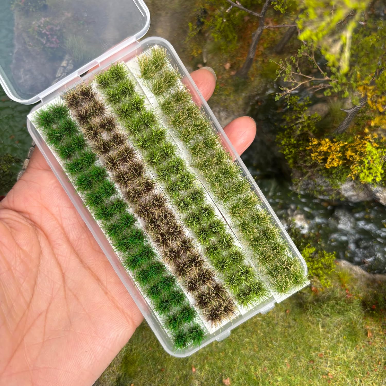 120 PCS Static Grass Tufts, Miniature Model Grass Clusters for Diorama, HO N O Scale Model Railroad, Train Scenery, War Gaming Terrain, DIY Landscape Supplies