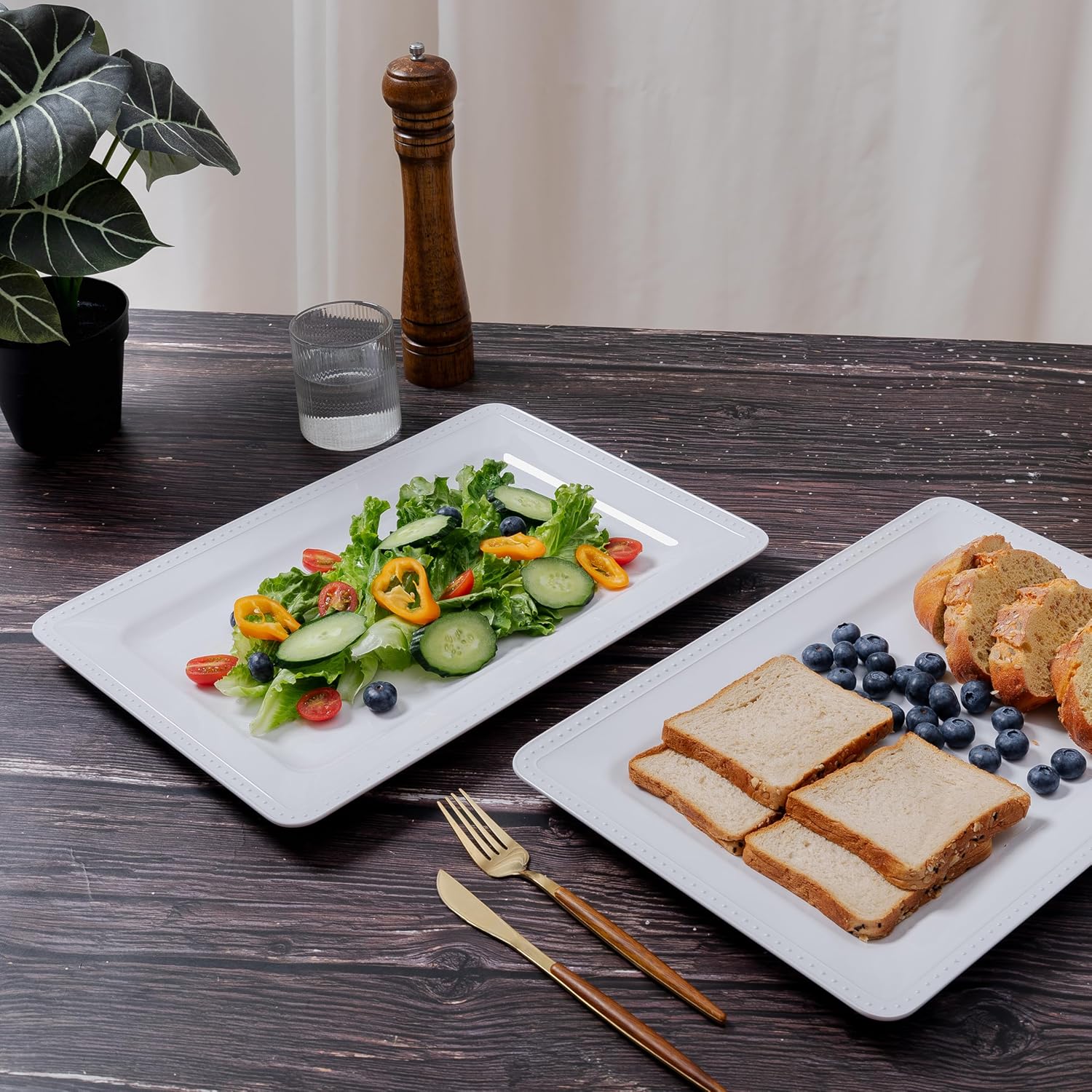 Melamine Large Serving Platter Set for Party Supplies,16"x11" Platters for Serving Food, 2pcs White reusable Serving Tray for Cookie, Fruit, Snack,Party Food Display,Stackable Kitchen CounterTop Tray - Image 2