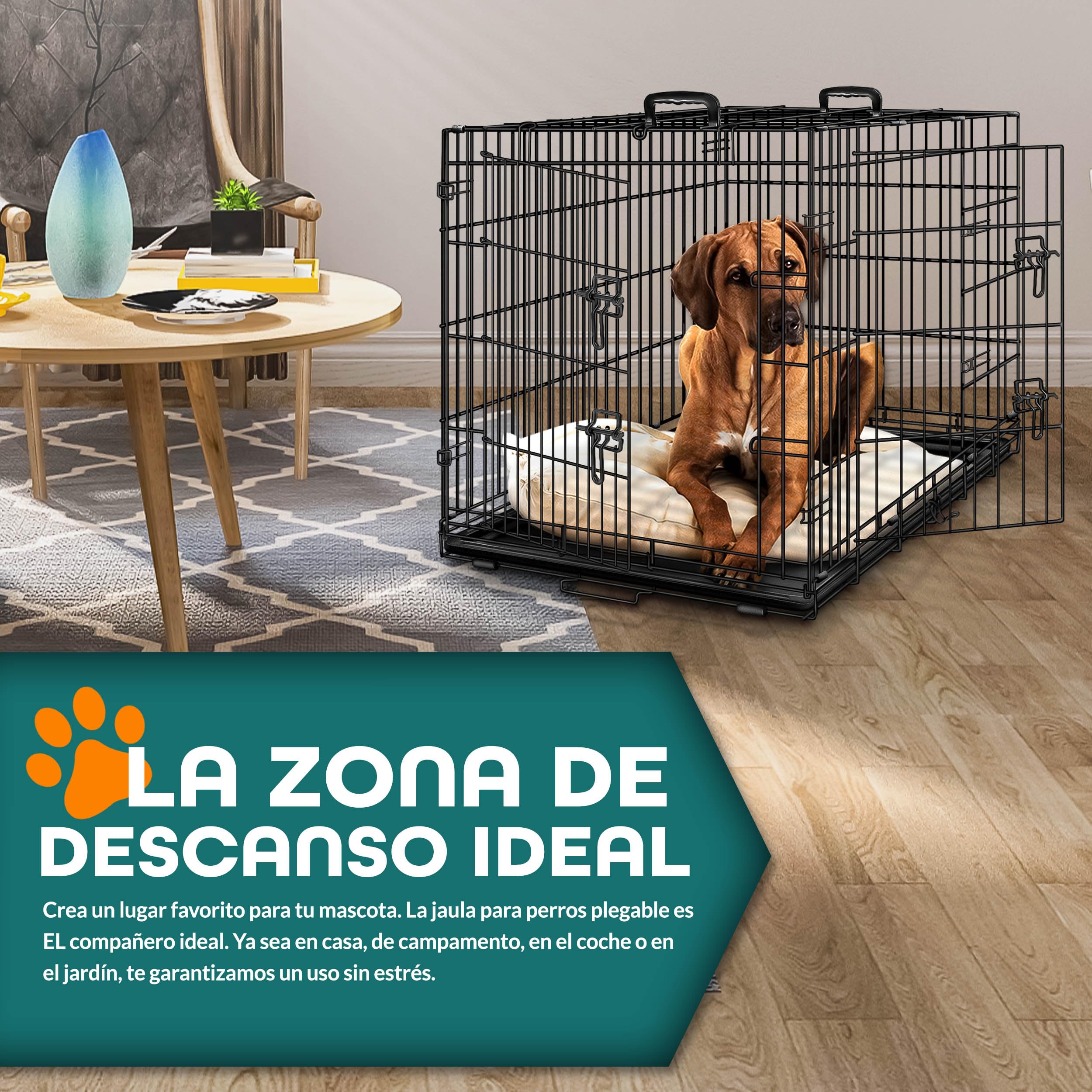 TRESKO Jaula de Transporte Metálica para Perros con 2 Puertas Plegable con Bandeja Extraíble 91 x 58 x 64 cm