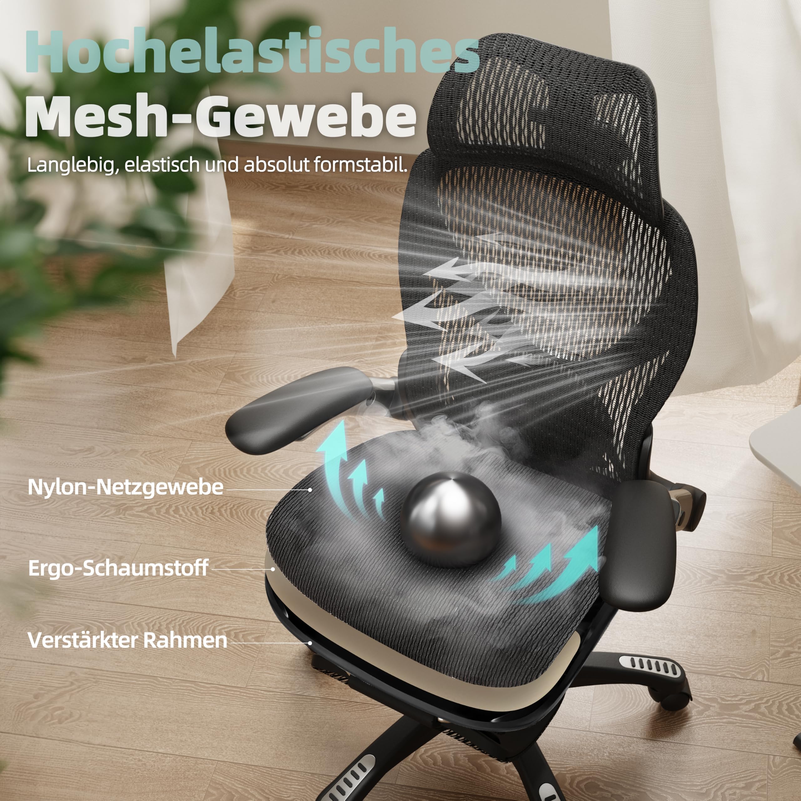 ELABEST X100 Ergonomischer Mesh-Bürostuhl mit Hoher Rückenlehne & Fußstütze | 3D-Lordosenstütze, 120° Neigung, 3D-Kopfstütze, Schreibtischstuhl mit hochklappbaren 5D-Armlehnen für Homeoffice, bis 136 kg