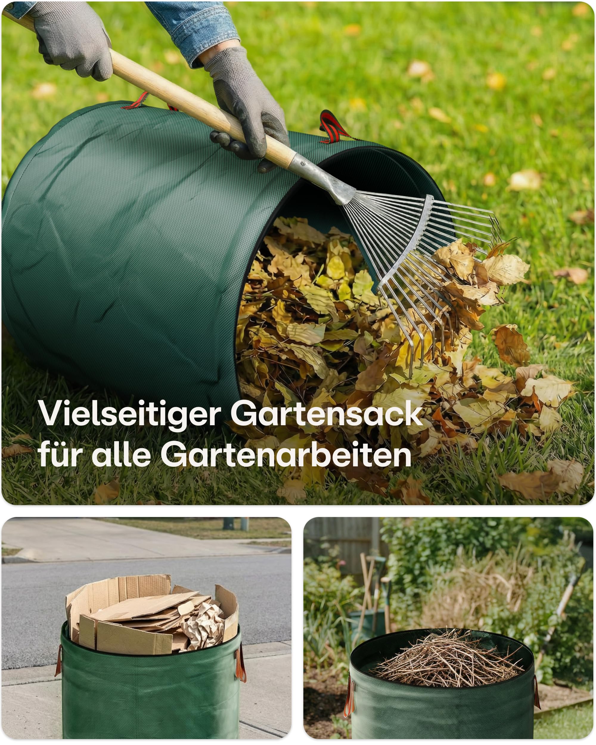 Praknu 2x Gartenabfallsack Stabil 500 Liter Mit Deckel - XXL Groß - Laubsack mit 4 Reißfesten Griffen - Stabil & Faltbar Gartensack - Laubsäcke - Gartensäcke - Garten Abfallsack - Gartenzubehör