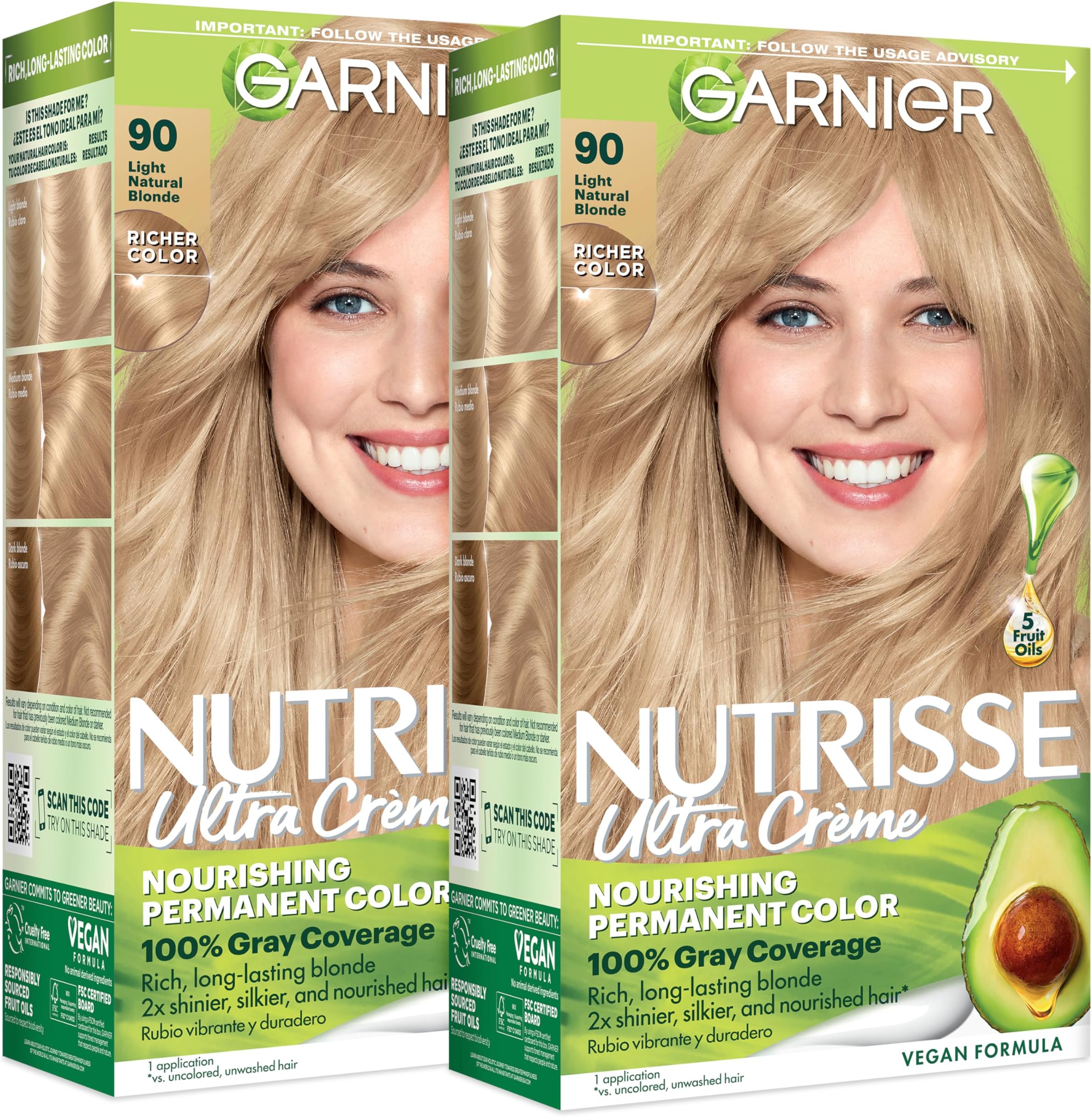 Garnier Hair Color Nutrix Nutrition Cream 90 Light Natural Blonde (Macadamia) Permanent Hair Dye 2pcs (Packaging May Vary)