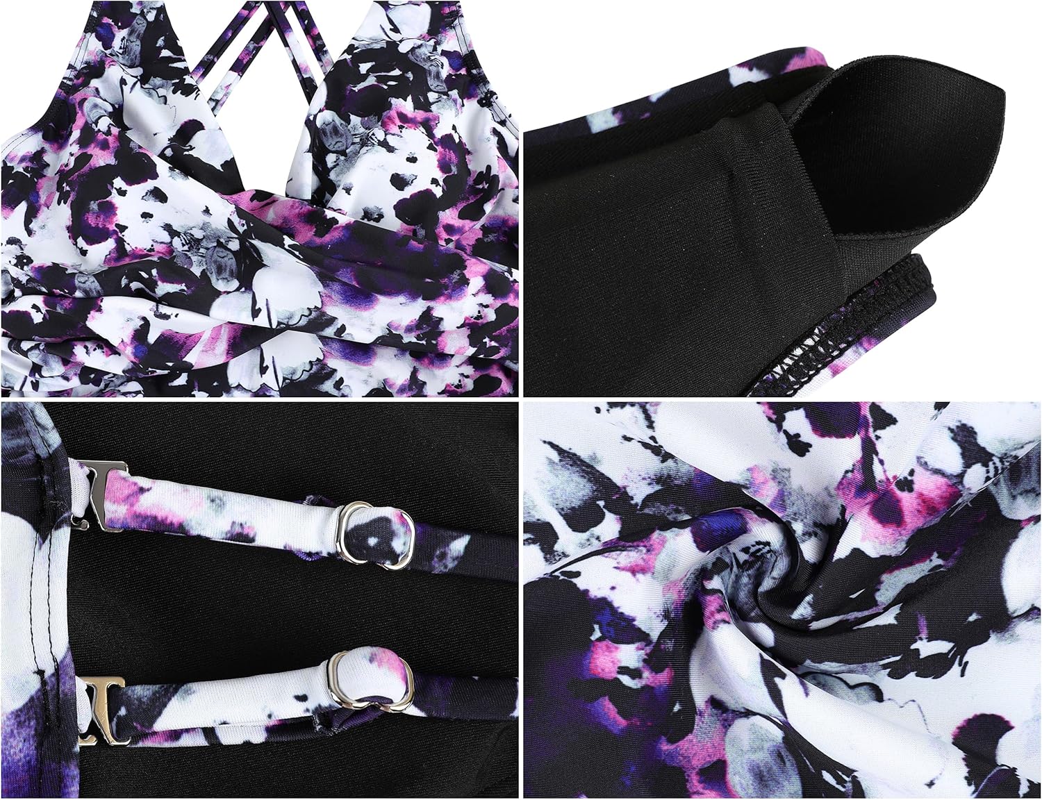 Hilor Women's Tankini Tops Underwire Tummy Control Swimsuit Strappy V Neck Bathing Suit Top Only - Image 6