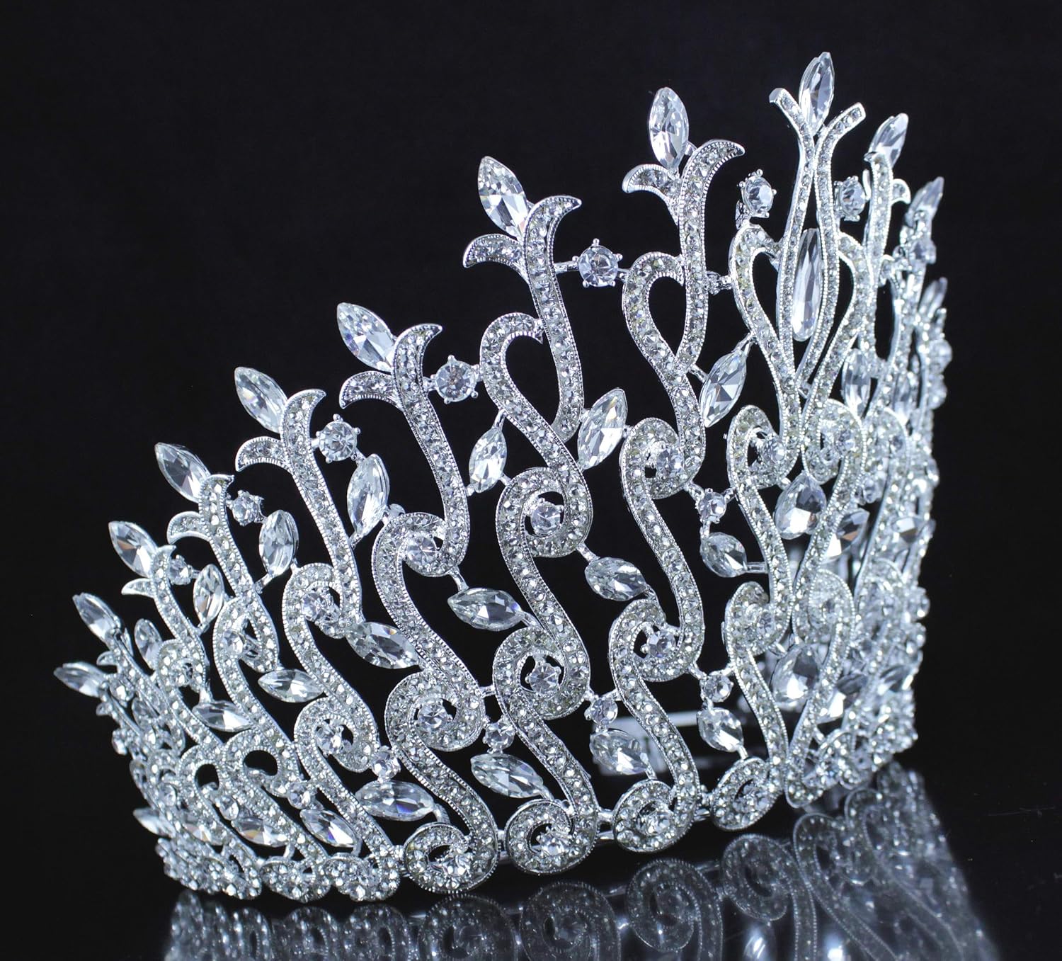 Gorgeous 5.75" Beauty Queen Rhinestone Large Tiara Crown With Hair Side Combs Silver Pageant Beauty Contest Prom Bridal Party T2030