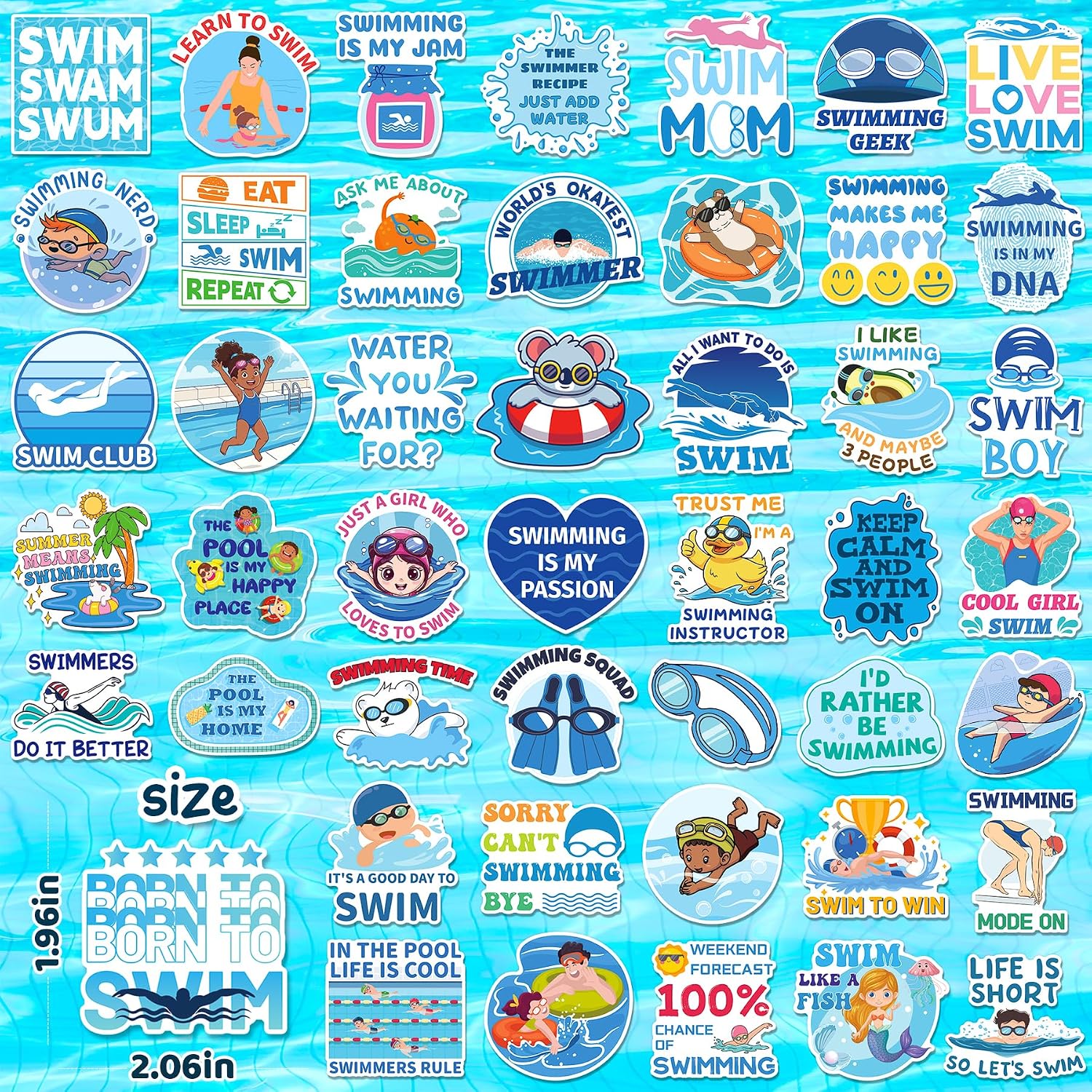 200PCS Swim Stickers, Swimming Stickers for Kids Adults image 2