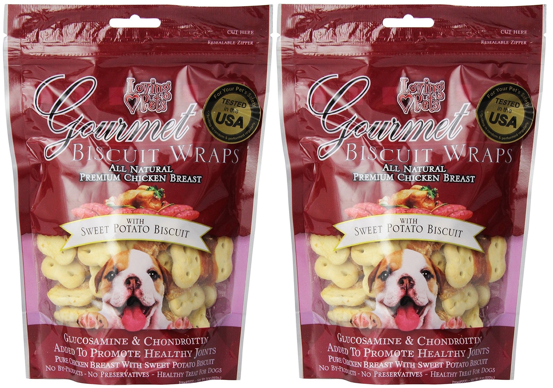 Loving Pets All Natural Premium Sweet Potato Biscuit and Chicken Wraps with Glucosamine and Chondroitin Dog Treat Pack 2 (2 Items)