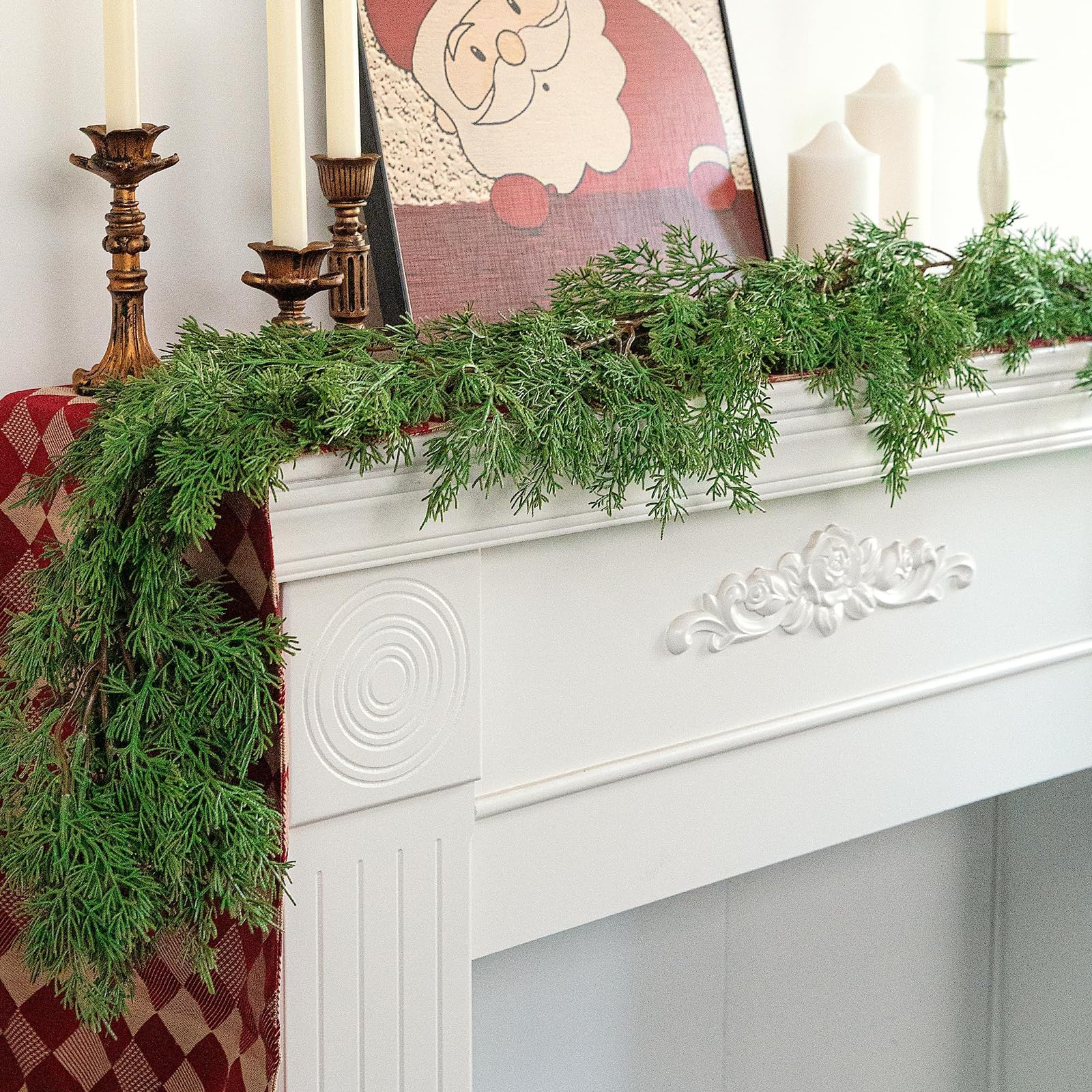 Faux Cedar Pine Garland, Garlands For Home Decoration Christmas, Christmas Garland Decorations, Norfolk Pine Garland, Prelit Christmas Cedar Garland For Stairs, Dining Table, Fireplace (1pc)