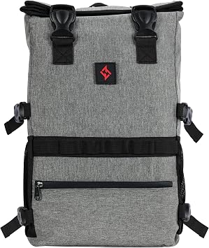 zazzy Smell Proof Bag with Combination Lock, Weather Resistant Lockable Smell Proof Backpack, Expandable Backpack Grey