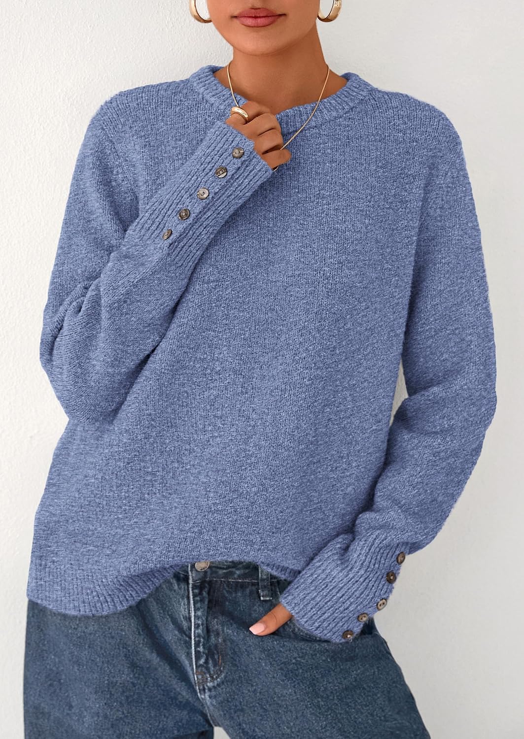 PRETTYGARDEN Fall Sweaters for Women 2026 Cozy Casual Crewneck Pullover Button Long Sleeve Knit Tops Winter Fashion Clothing - Image 3