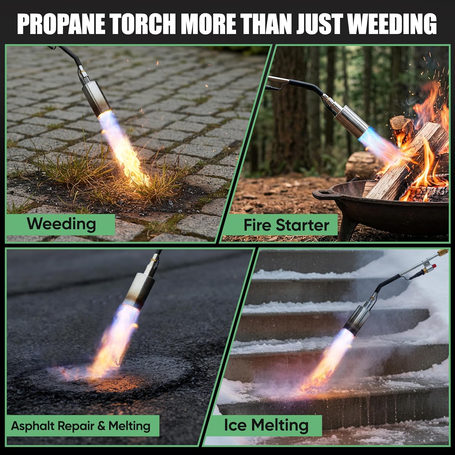 CSA Certified Propane Torch Weed Burner With 12.5-ft Hose Kit, High Output 340,000 BTU Weed Torch with Self Igniter and Turbo Trigger, Long/Short Mode, Dual Fuel Support for Garden, Ice, BBQ