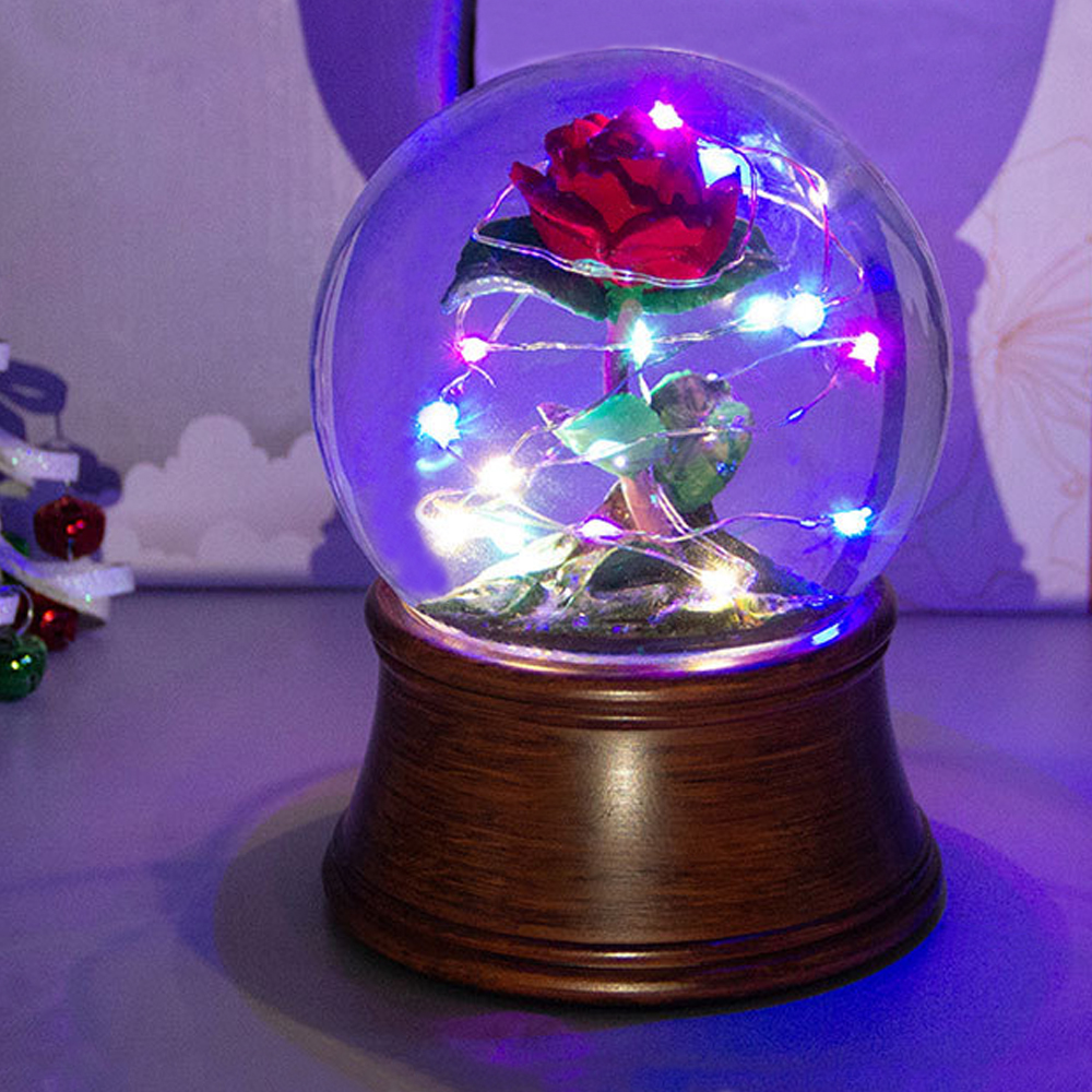 Rose Snow Globe - 4 Inch / 10cm Musical Water Glass Ball with