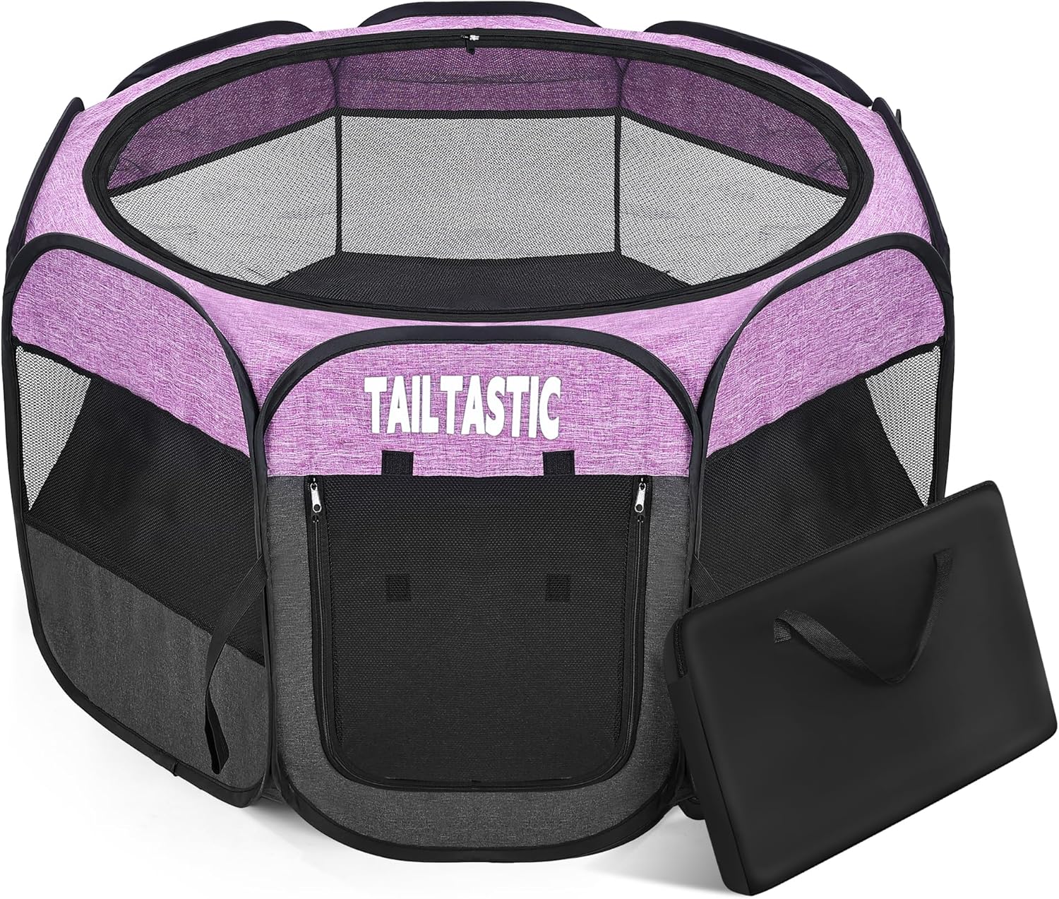 Portable Pet Playpen for Medium Dogs & Cats, Foldable Puppy Safety Pen with Removable Zipper Top, Breathable Mesh Dog Delivery Room, Indoor Isolation Cage for Pets (Purple, Medium)