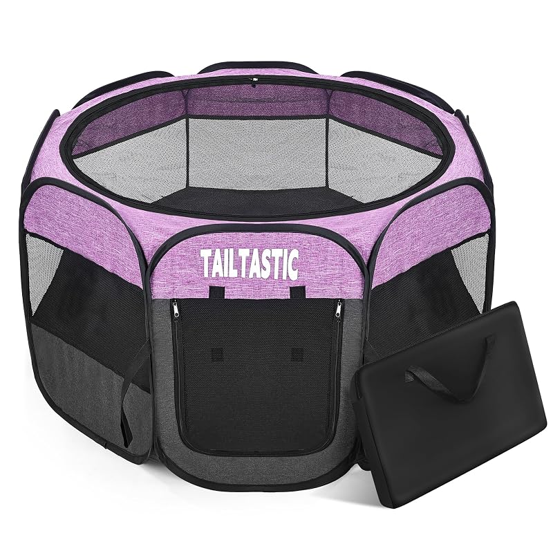 Cercadinho portátil dobrável para cães pequenos, gatos e coelhos TailTastic com tela e cobertura removível, purple, Small