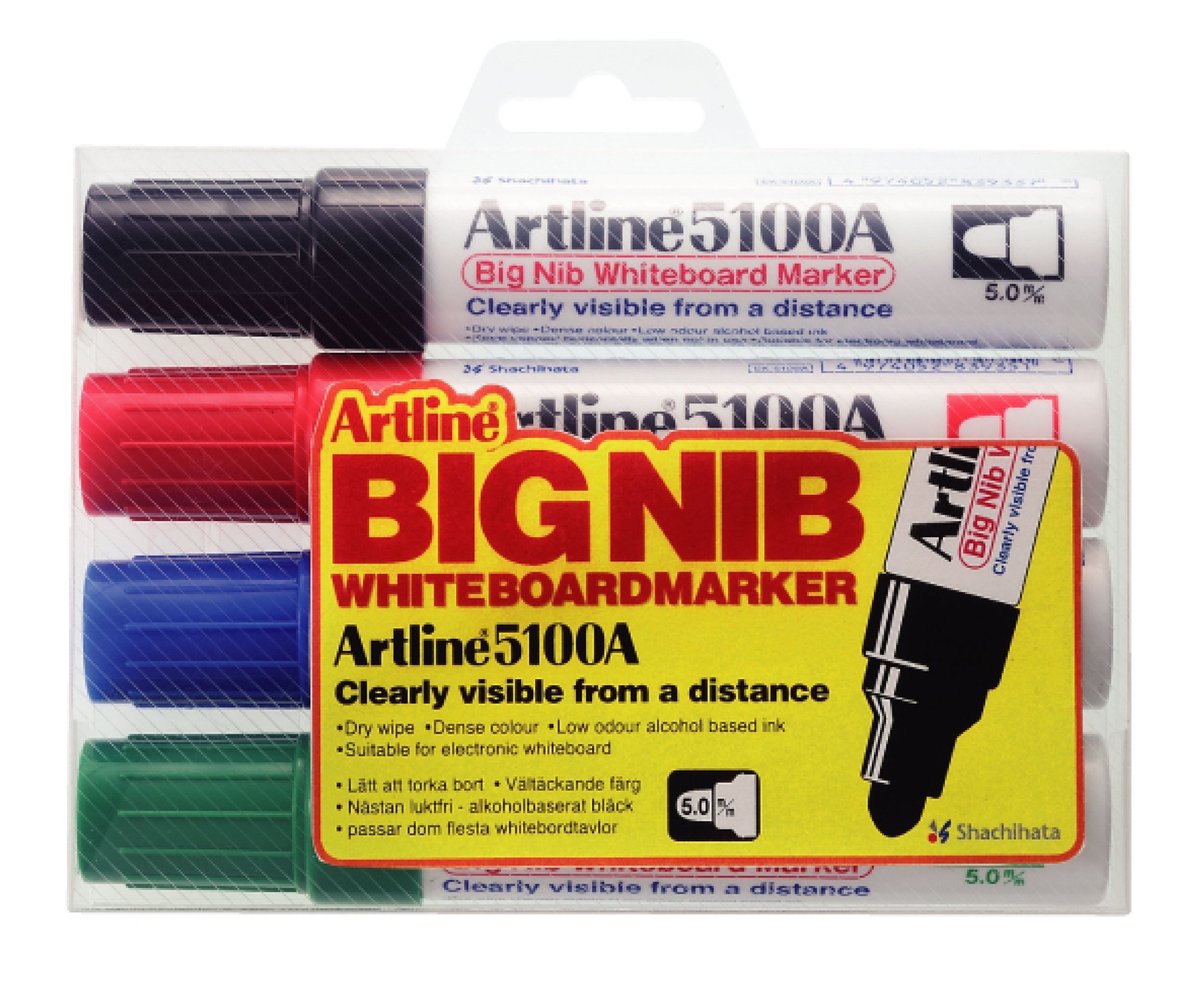 Artline 5100A Big Nib Assorted Colour Whiteboard Marker (Wallet of 4)